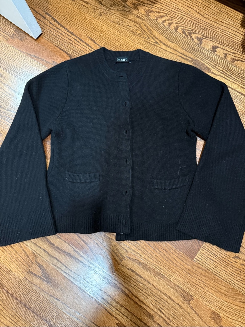 KOURT Black Knit Crewneck Button Cardigan Sweater
